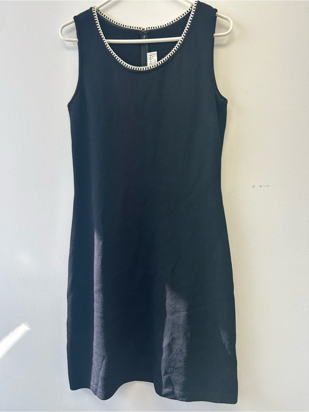 St.John Classic Black Sleeveless Dress Embroidered Neckline